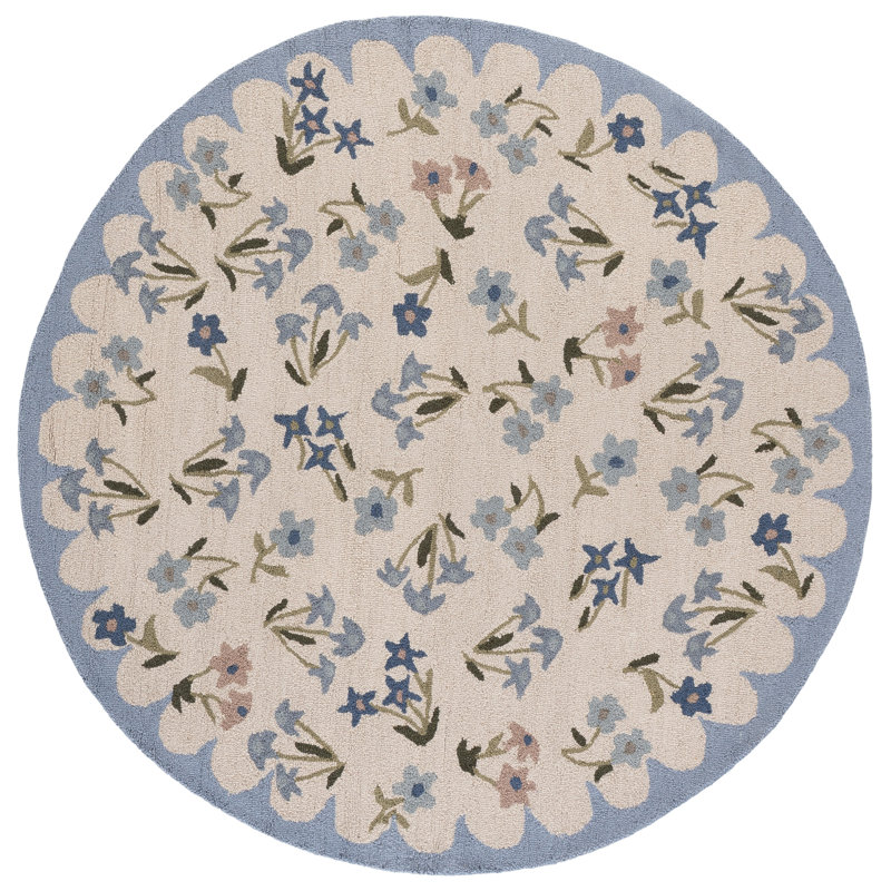Martha Stewart Hand Tufted Wool, Cotton Floral Outdoor Rug, Square 6'