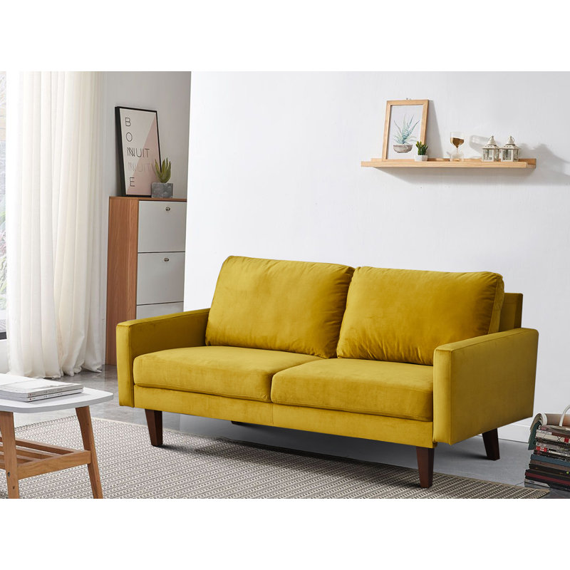 Square Arm Loveseat, 35" H x 71" W x 33" D, Goldenrod Velvet
