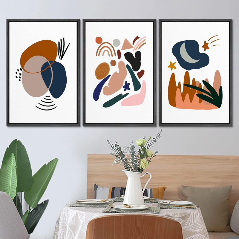 «Abstract Shapes and Rocks Geometric Shapes», ensemble de 3 reproductions encadrées sur toile, H 24 po x l 16 po x P 1,5 po