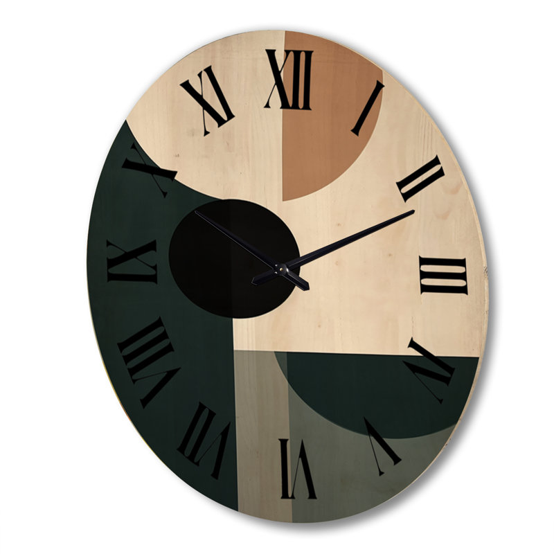 Horloge murale Mid-Century géométrique rétro brun et bleu III, Très grand