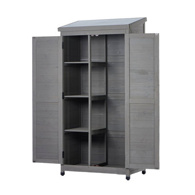 Grande remise extérieure en bois avec armoire à outils verticale en métal pour jardin