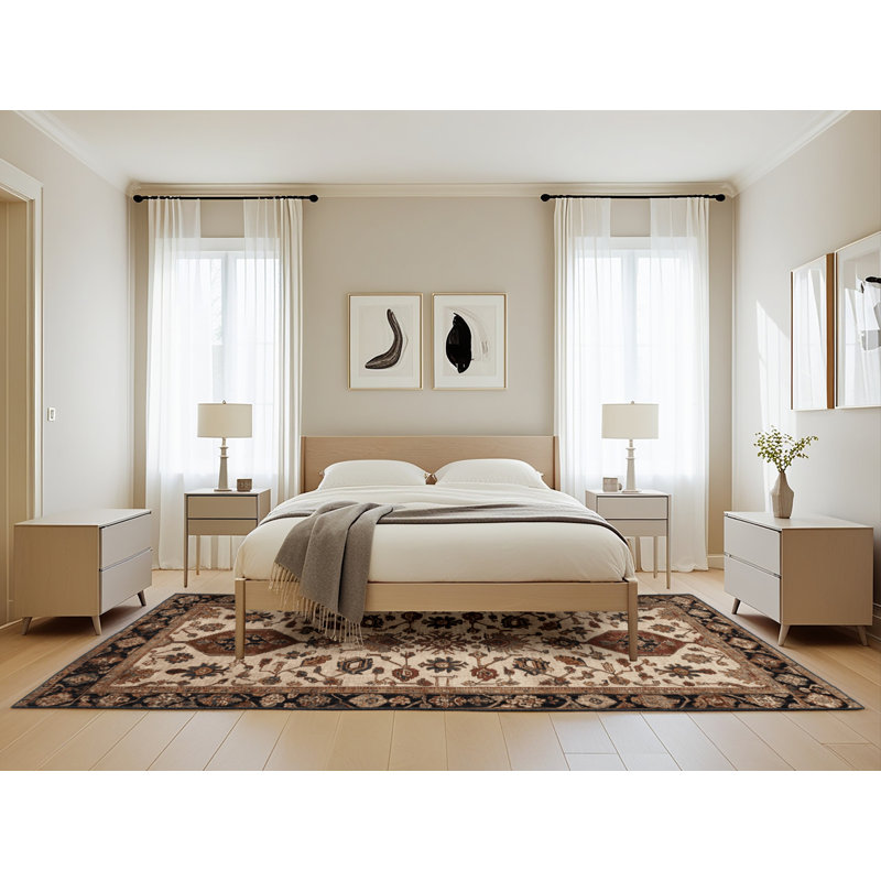 Machine Washable Turkish Brown Area Rug, Rectangle 5' x 8'