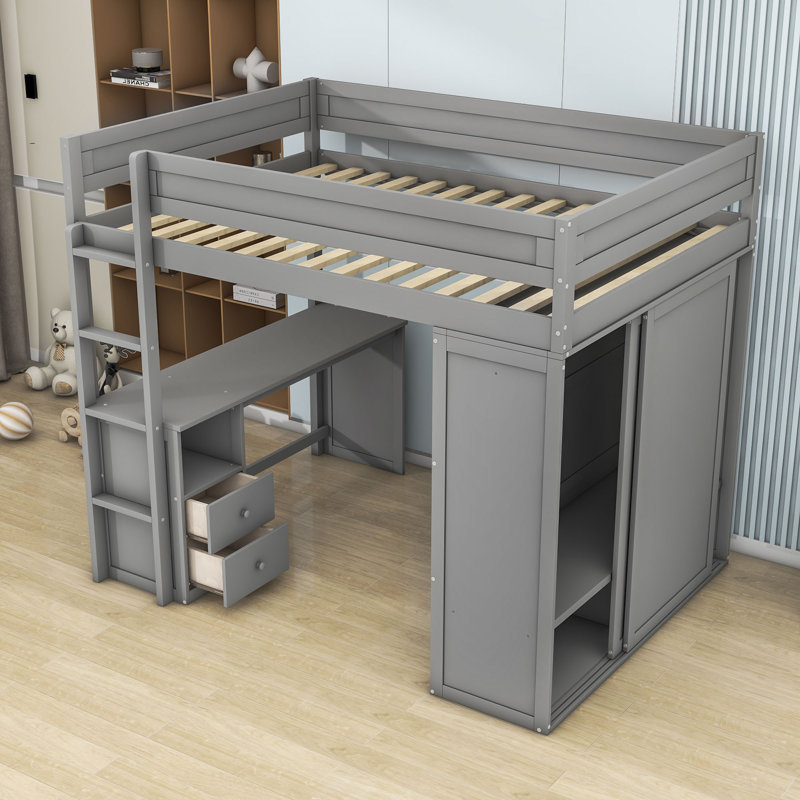Helfrid 2 Drawer Loft Bed with Built-in-Desk, Full, White