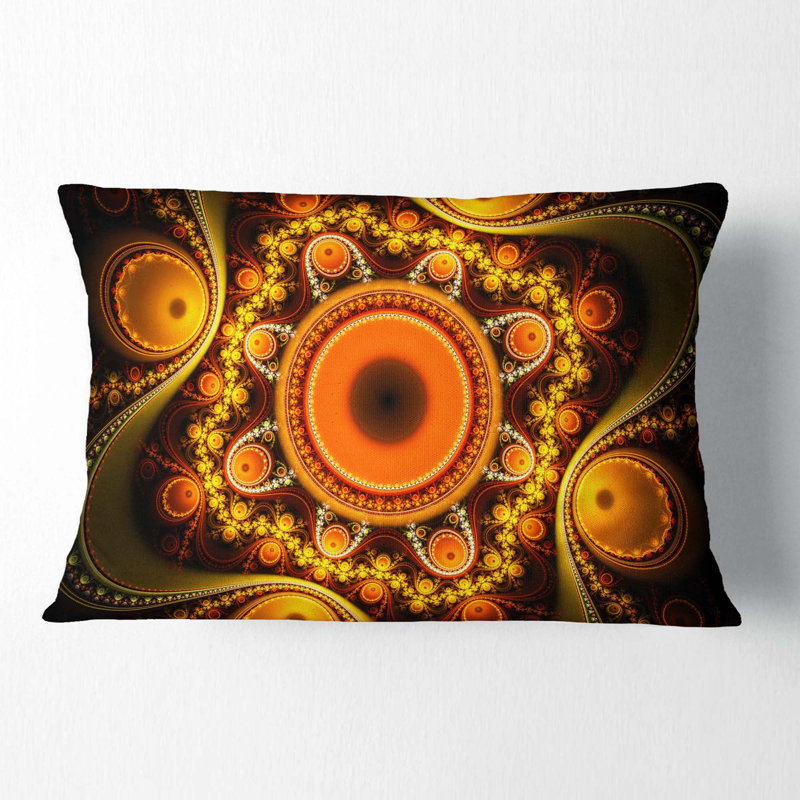 Abstract Fractal Pattern with Circles Lumbar Pillow, Golden