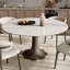 Mid-Century Modern Snow/Sand Sintered Stone Round Colyer Solid Wood Floral-Shaped Pedestal Walnut/Dark Walnut Tone (1 Table, 4/6/8 Chairs)-1516521044-1516521033-1516521032