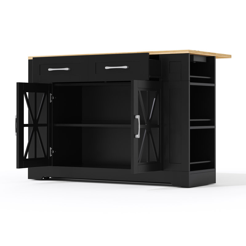 Kitchen Island With 2 Drawers And 2 Doors, Black