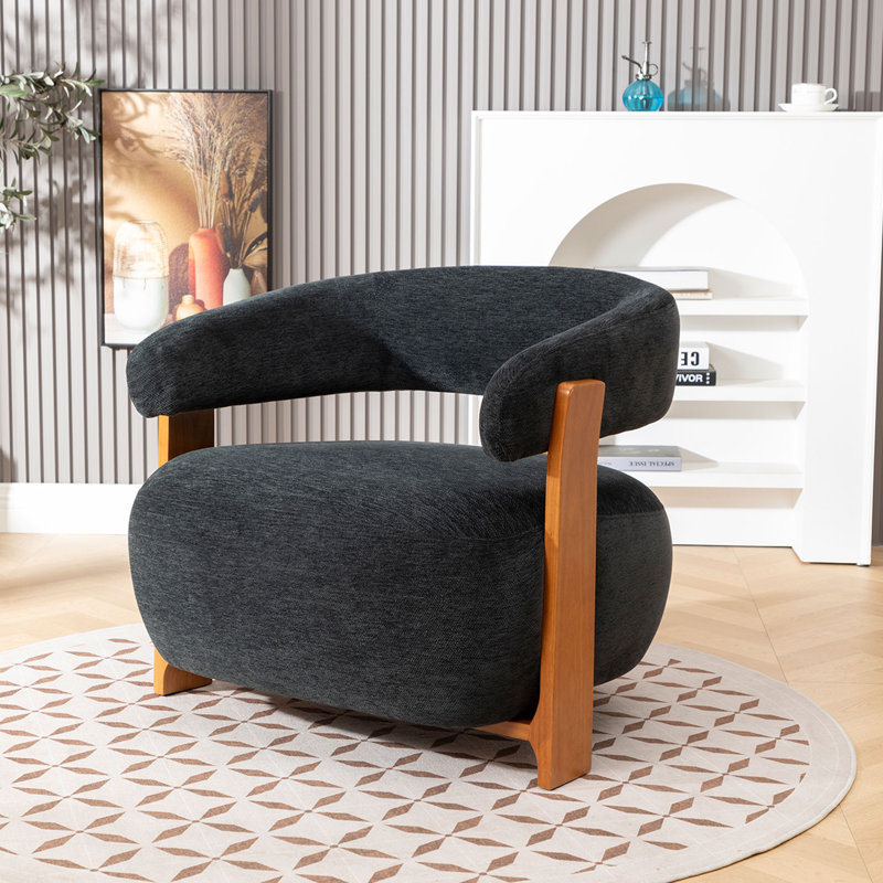 Modern Solid Wood Bucket Chair, Black