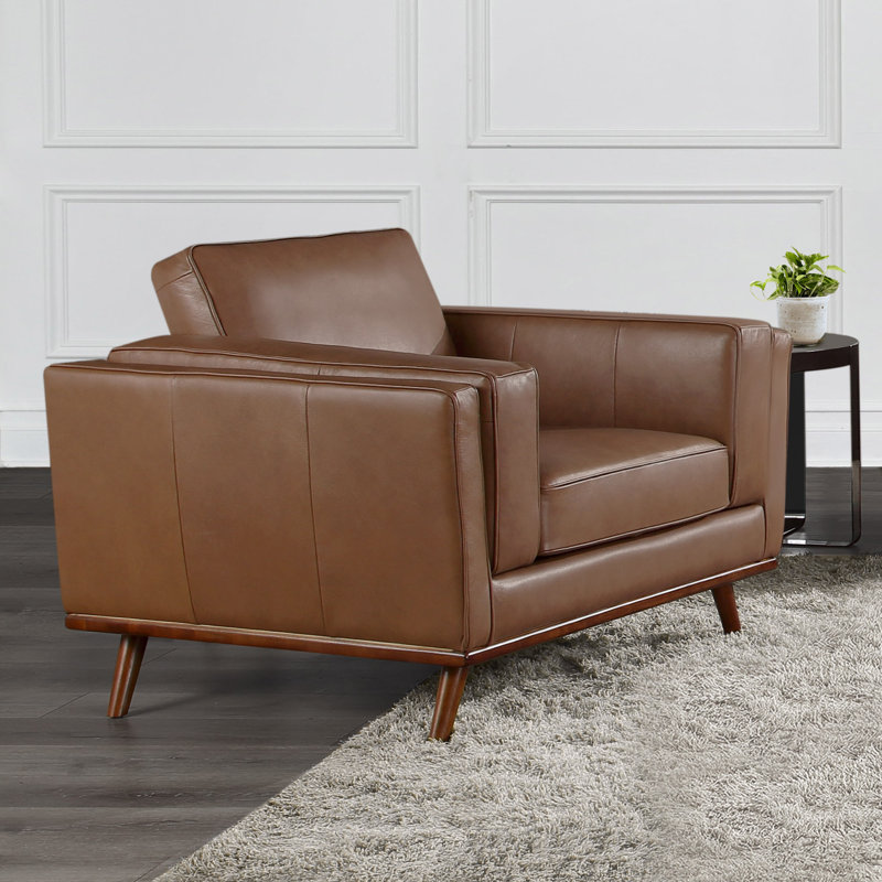 Barberena Upholstered Armchair, Camel Genuine Leather