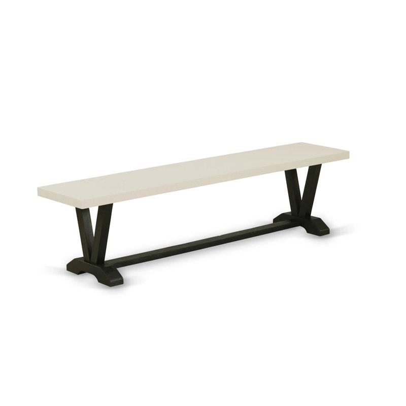 Banc de salle à manger V-Style Mid-Century moderne avec siège en bois, lin blanc, H 18 po x l 15 po x P 72 po