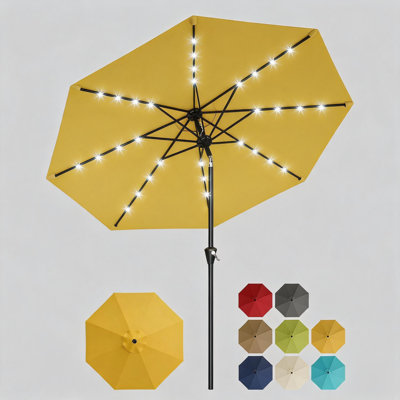 32 LED Solar Patio Umbrella 10FT, Outdoor Market Table Parasol with Crank Lift & Push Button Tilt, 8 Heavy Duty Ribs UV Protection Outdoor Canopy for Patio Pool Deck Yard Garden
﻿