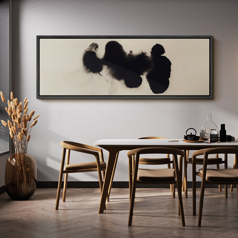 Large Framed Canvas Print Wall Art - Neutral Abstract Print for Minimalist Modern Wall Decor, 20" H x 60" W, Black