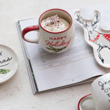 Stoneware Mugs With Holiday Saying And Animal Prints