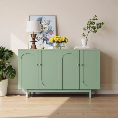 Stylish and Functional 4-Door Intaglio Storage Cabinet with Pine Legs, for Living Room, Bedroom, and Kitchen by George Oliver