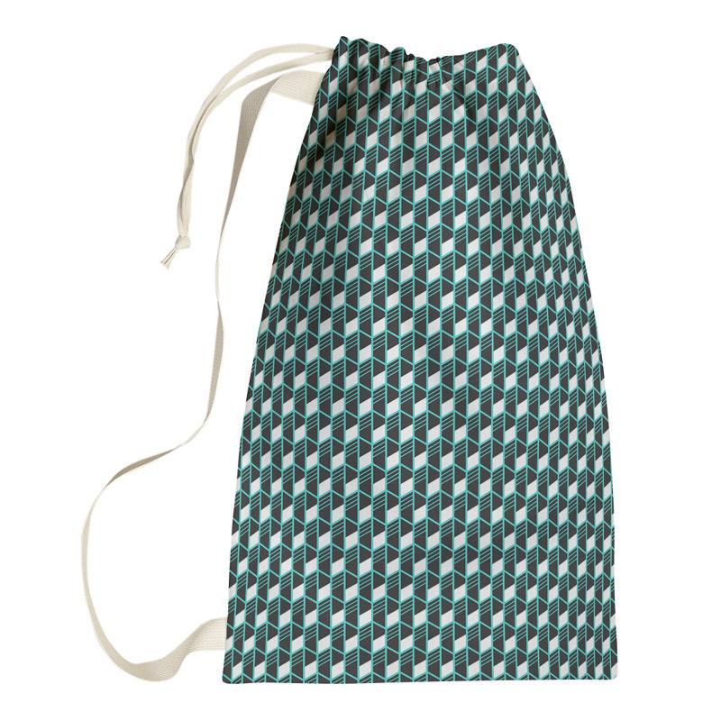 Sac à linge à rayures géométriques, Petit (H 64 po x l 20 po x P 1,5 po), Rose/vert/bleu