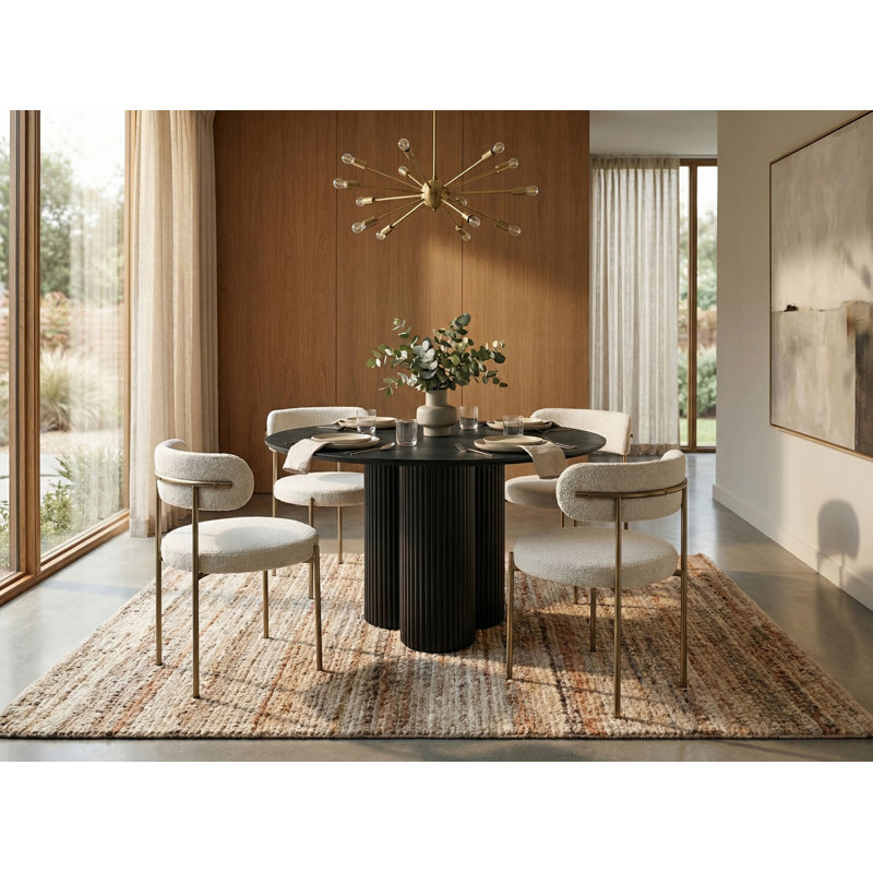 Issabell Ash Round Solid Wood Dining Table, Black