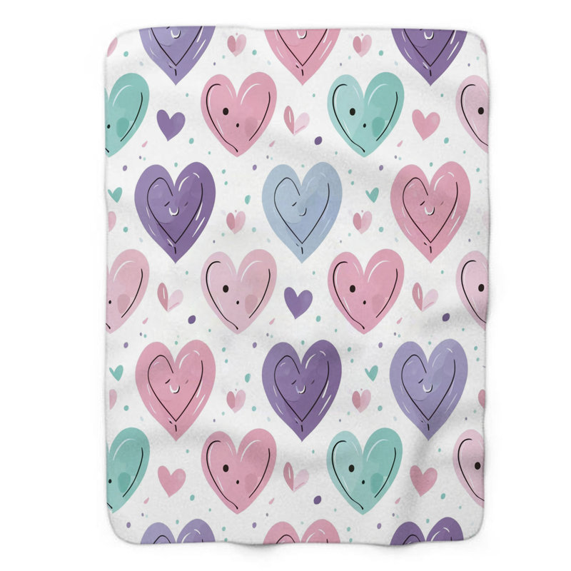 Sweet Pastel Heartbeats - Couverture Sherpa de qualité supérieure 1 pièce, Lit simple