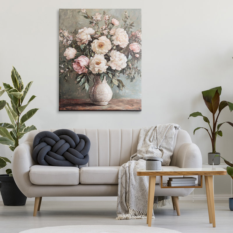 Art mural sur toile Vase orné de pivoines roses par Petal Prints Design, H 48 po x l 36 po