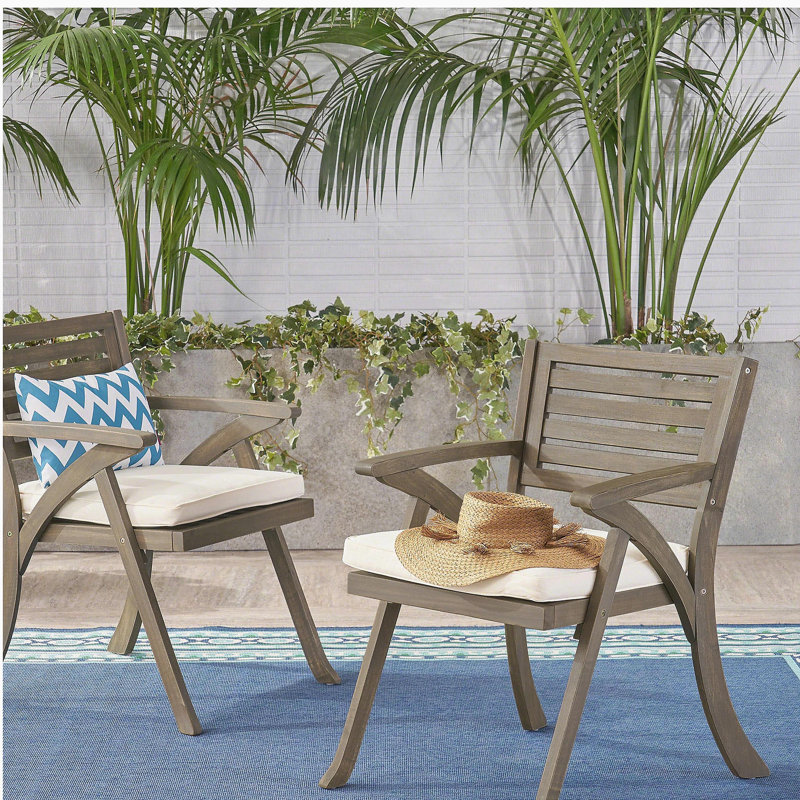 Chaise de salle à manger d'extérieur en bois d'acacia Helen, gris et crème, Gris