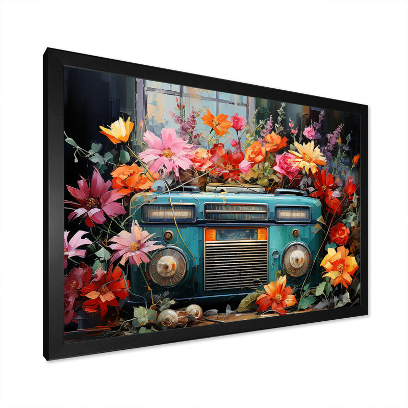 «Retro Radios Popart Melody - Abstract Wall Decor_105843», H 12 po x l 20 po x P 1 po, Cadre photo noir