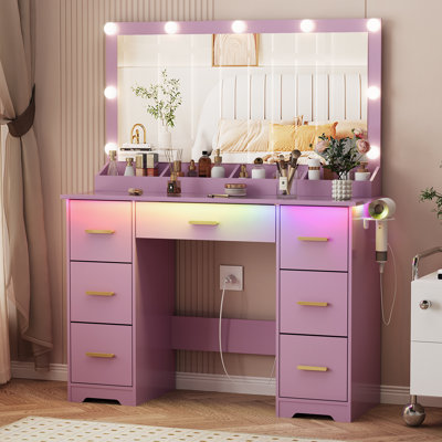 Vanity Desk with Lighted LED Mirror