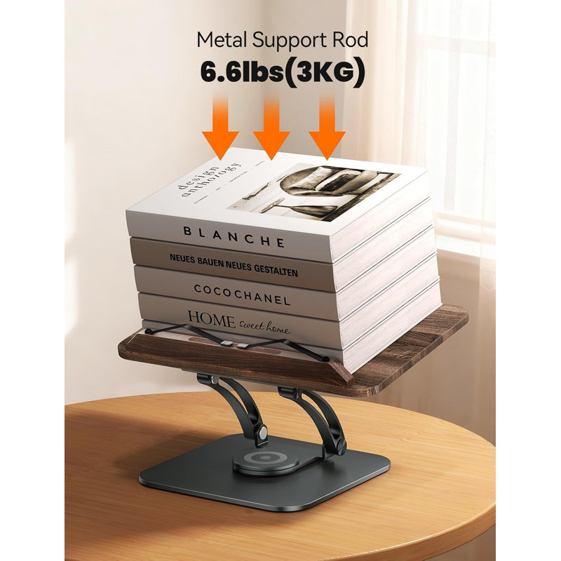Support pour livres Tounee, support de livre réglable avec base pivotante à 360 °, support de livre de recettes pliable avec pinces élastiques pour notes de musique, recette, tablette