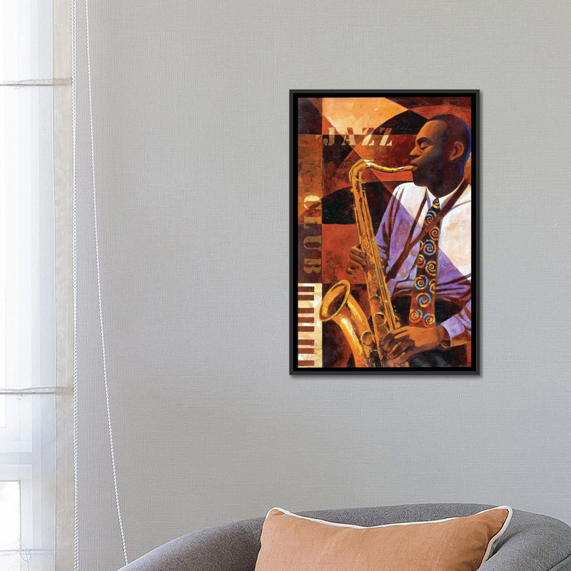 «Jazz Club», reproduction sur toile, H 26 po x l 18 po x P 1,5 po, Toile avec cadre flottant noir, Pas de tapis