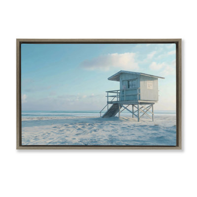 Cadre flottant bleu et blanc scène de plage, design par LSR Design Studio
