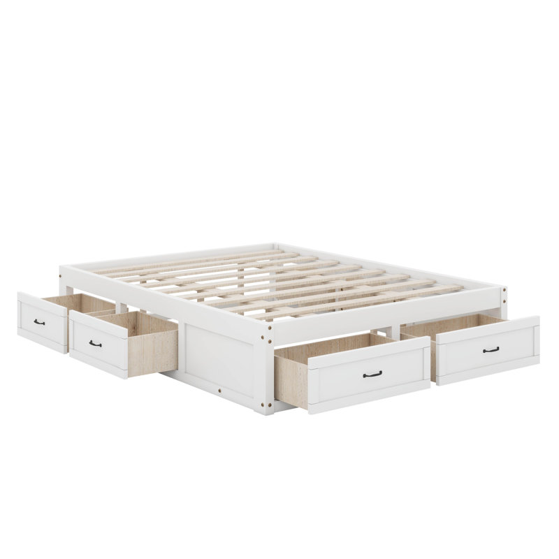 Lit plateforme avec 6 tiroirs, Blanc antique, Grand lit