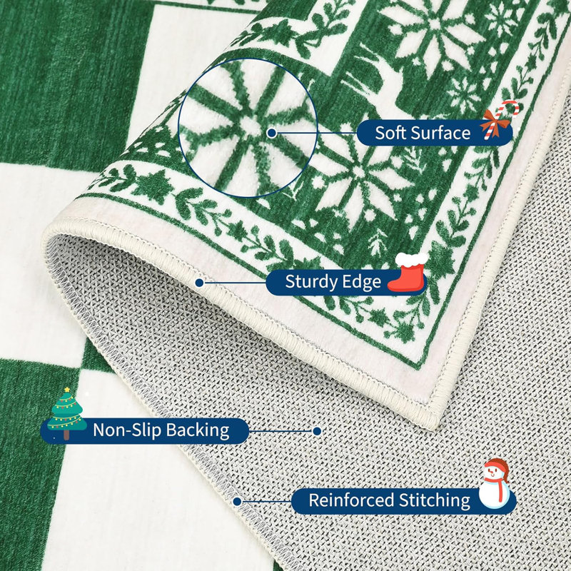 5x7 Checkered Christmas Area Rug, Washable Non Slip Low Pile Rug for Dining Room, Green, Rectangle 5' x 7', Green