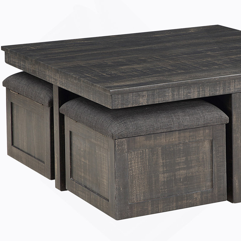 Table basse 38 po en chêne gris avec tabourets de rangement Moseberg