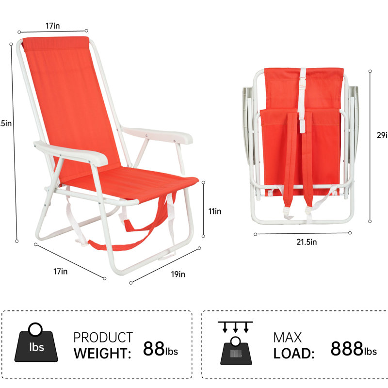 Fauteuil de plage pour adulte avec sac à dos léger, capacité de 300 lb, structure en aluminium inclinable, tissu 600D, angle réglable et pochettes de rangement pliables, organisateur de poche, rangement pour sac de glace