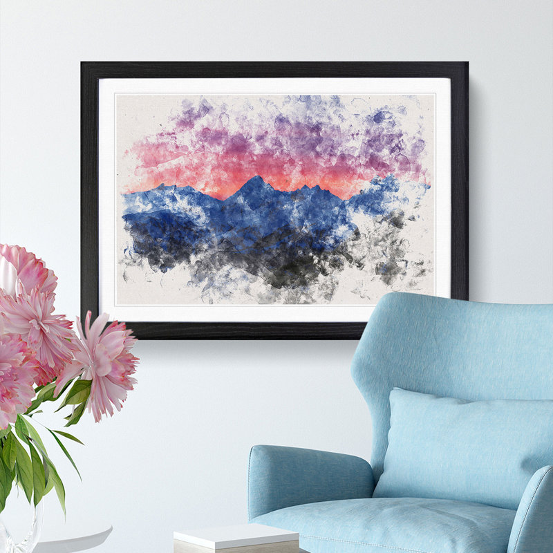 Mountain Ridge Sunset - Framed Print, 62cm H x 87cm W x 2cm D, Black Framed
