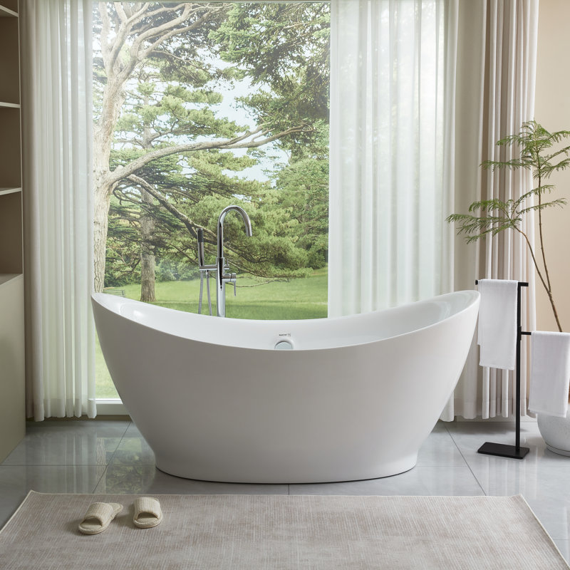 68" x 30" Freestanding Soaking Acrylic Bathtub