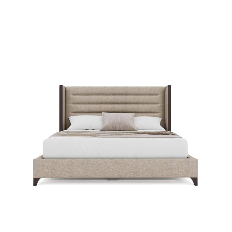 Megan Upholstered Wood Wing Channel, King, Flax