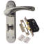 Astrid Bathroom Door Handles on Backplate in Satin Stainless Steel Finish with Bathroom Mortise Lock & 1 Pair of 3" Hinges - 182mm x 45mm-2015853535
