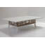 Table basse Mid-Century moderne à plateau relevable avec rangement géométrique / treillis