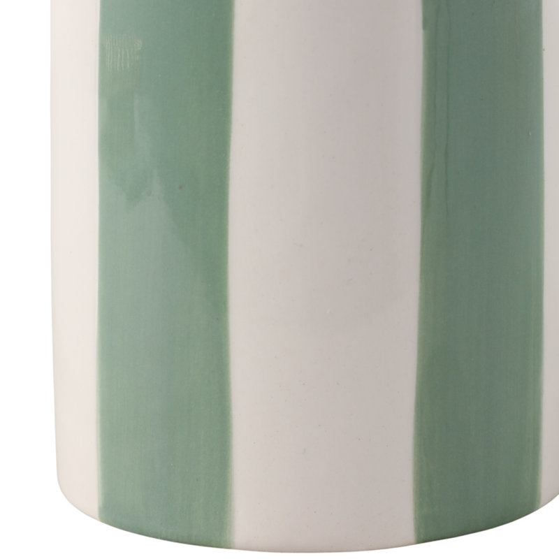 Organisateur de bureau décoratif rayé en céramique avec bordure festonnée - Mignon rangement pour accessoires de bureau dans la chambre à coucher, la cuisine ou la salle de bain - 4 po, vert et ivoire