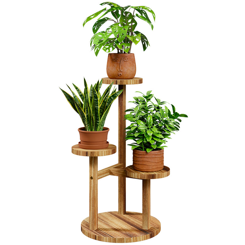 Support pour plante ronde en bois à 3 niveaux, grande tablette d'angle pour le salon intérieur / extérieur, patio, balcon