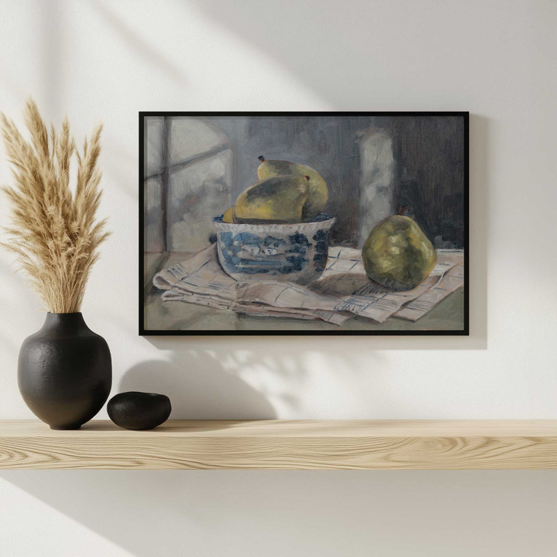 «Pears In A transfertware Bowl 1» par Miss Mustard Seed, reproduction d'art, Argent argent, H 24 po x l 32 po