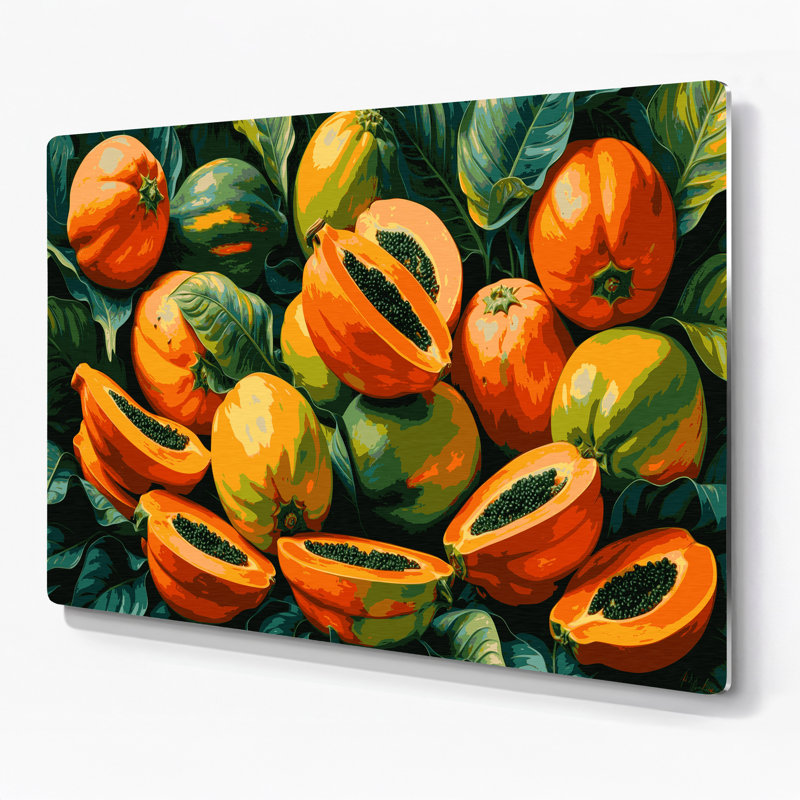 Fruit, papaye brune, art mural en métal, H 11 po x l 14 po