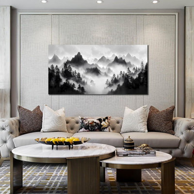Forêt, art mural sur toile pour le bureau - photos de paysage en noir et blanc pour le salon - décoration murale de montagne pour les hommes de taille 24 "x 48"