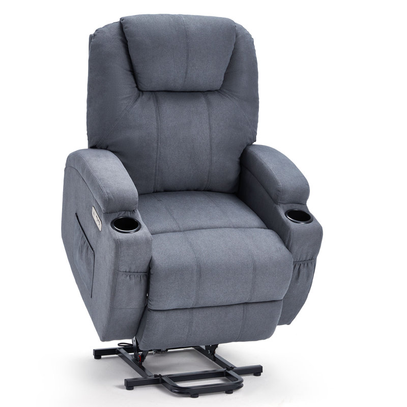 Fauteuil inclinable électrique lève-personne de 35 po de largeur, Microsuède en microfibre bleue