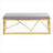 Gold Finished Metal Entryway Bench, 2-Seater Slate Gray Velvet Upholstered Indoor Seating with Geometric Frame