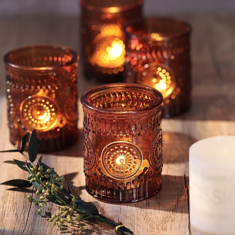 Set Of 36 Amber Glass Votive Candle Holders