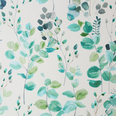 Watercolor Leaves White And Green Wallpaper
