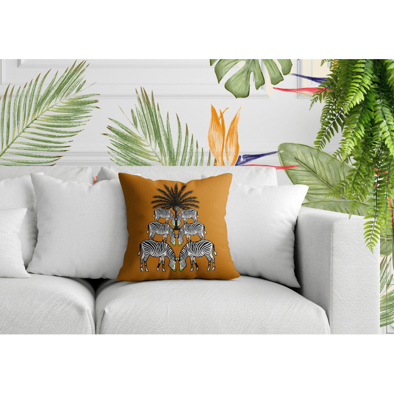 Oreiller carré réversible intérieur / extérieur Camo Zebra, H 19 po x l 19 po x P 5,25 po, Orange