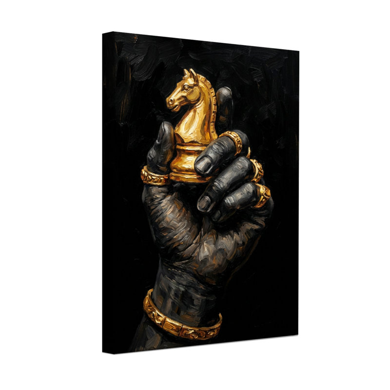 Abstract Golden Knight Held By Black Gloved Hand, 30" H x 20" W