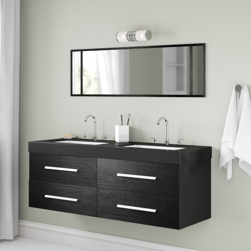 1400mm Wall Mounted Double Sink Vanity Unit, Black