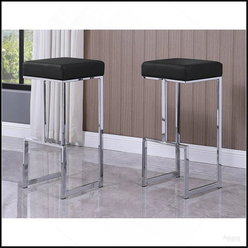 Ensemble de 2 tabourets de bar 31 po en simili cuir avec base chromée, tabouret de comptoir sans dossier pour la cuisine, noir