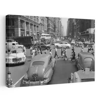 1940S 1950S Street Scene Crowds Traffic Intersection Fifth Avenue & 14 Street Manhattan Ny New York City Classic Retro Vintage Horse Animal City Wa...